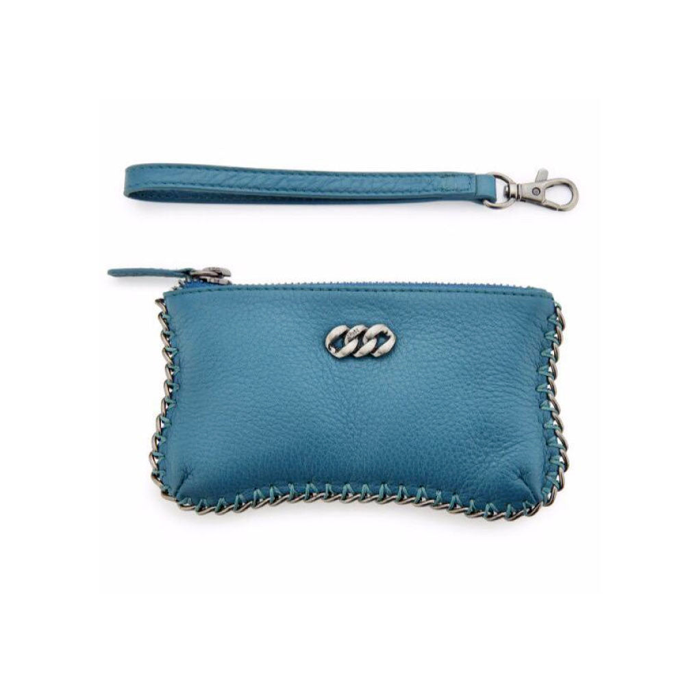 LEATHER PURSE - BLUE PETROL & ANTIQUE SILVER