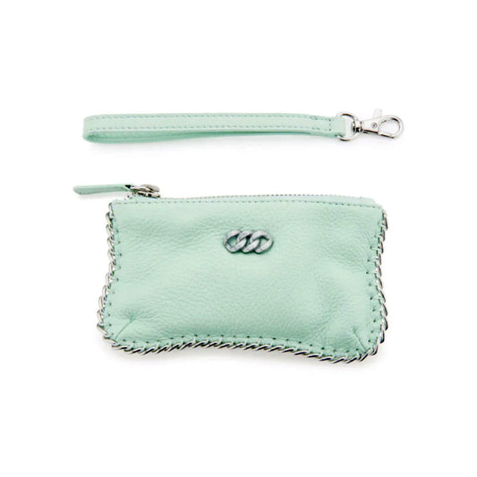 LEATHER PURSE - MINT & BRUSHED SILVER